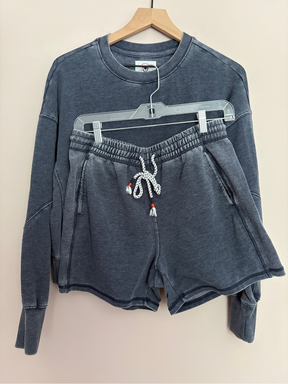 Sunnyside by Sundry Denim Blue Sweatshirt and Shorts Set Medium - Picture 1 of 8